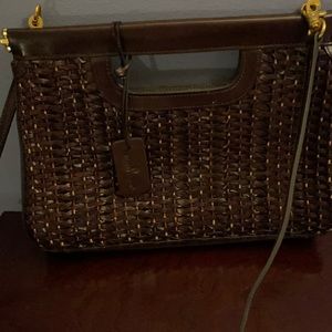 Brown woven leather Etienne Aigner handbag.